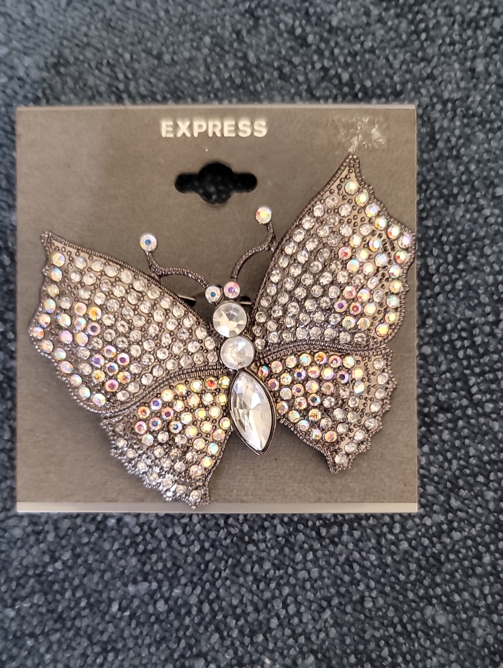 Beautiful Clear & Multi-color Jeweled Butterfly Brooche In Pewter